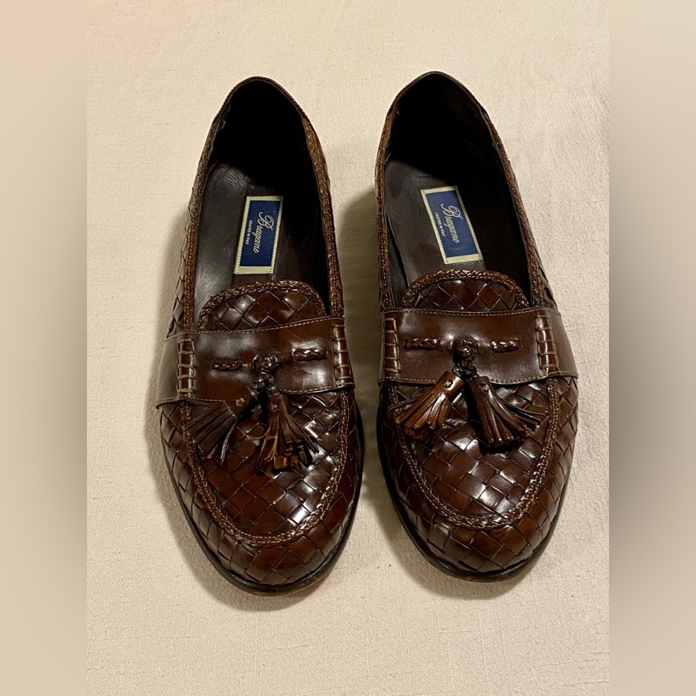 Bragano woven Italian leather tassel loafers brown size 13
